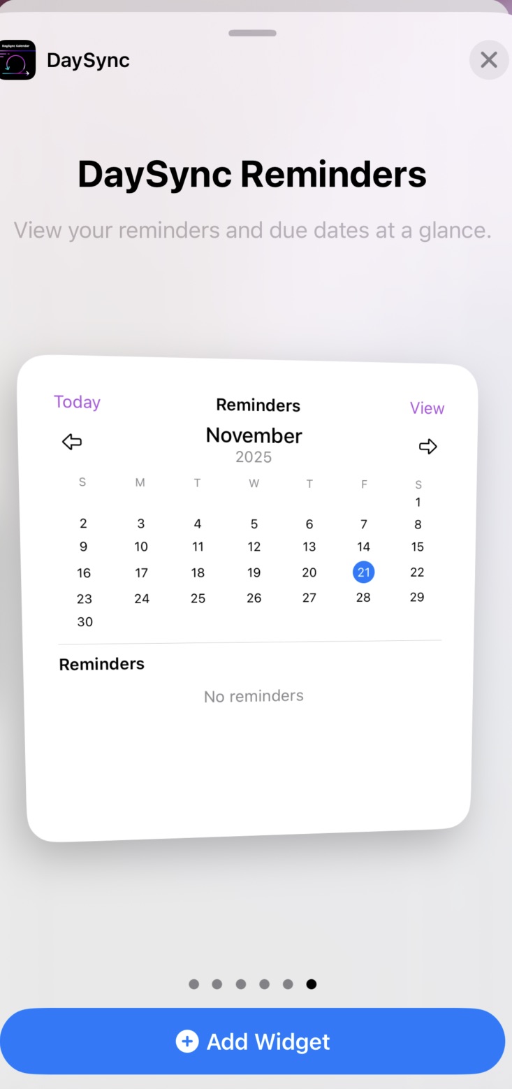 DaySync Reminder Widget Preview